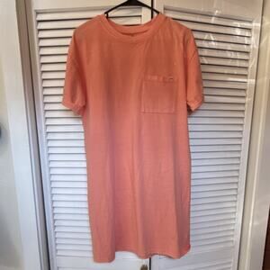 C&C California Sunwashed Coral Crew Neck Pocket T-Shirt dress Women Short Sleeve